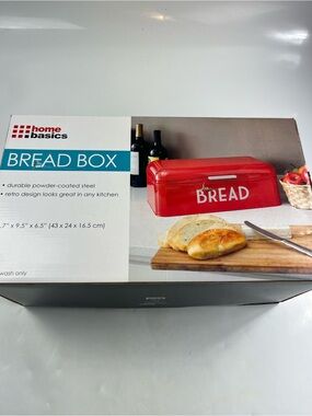 Home Basics Red Bread Box - Glossy Retro Kitchen Storage